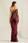 Shop_Adaara Couture_Maroon Net Asymmetric Embellished Saree Gown _at_Aza_Fashions