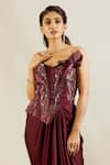 Shop_Adaara Couture_Maroon Net Asymmetric Embellished Saree Gown _Online_at_Aza_Fashions