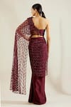 Buy Adaara Couture Maroon Net Embellished One Shoulder Saree Gown ...