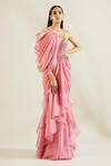 Buy_Adaara Couture_Pink Organza Asymmetric Embellished Saree Gown _at_Aza_Fashions