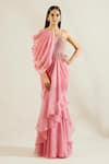 Buy_Adaara Couture_Pink Organza Asymmetric Embellished Saree Gown _Online_at_Aza_Fashions