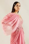 Shop_Adaara Couture_Pink Organza Asymmetric Embellished Saree Gown _Online_at_Aza_Fashions