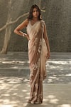 Buy_Seema Gujral_Brown Georgette Sequin Embellished Saree With Blouse_at_Aza_Fashions