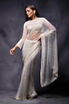 Seema Gujral_White Net Embroidery Round Embellished Saree With Blouse _Online_at_Aza_Fashions