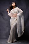 Shop_Seema Gujral_White Net Embroidery Round Embellished Saree With Blouse _Online_at_Aza_Fashions