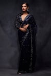 Buy_Seema Gujral_Blue Net Embroidery V Neck Embellished Saree With Blouse  _at_Aza_Fashions