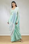 Buy_Vedika M_Green Crepe Pre-draped Saree With Blouse_Online_at_Aza_Fashions