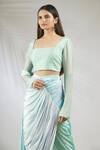 Vedika M_Green Crepe Pre-draped Saree With Blouse_Online_at_Aza_Fashions