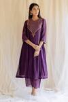 Buy_Nirjara_Purple Kurta Chanderi  Pant Organza Round And Set  _at_Aza_Fashions