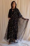 Nirjara_Black Crepe Tissue Silk Embroidered Dupatta_Online_at_Aza_Fashions