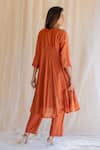 Shop_Nirjara_Orange Kurta And Pants Cotton Silk V Neck Embroidered & Set  _at_Aza_Fashions