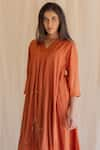 Shop_Nirjara_Orange Kurta And Pants Cotton Silk V Neck Embroidered & Set  _Online_at_Aza_Fashions