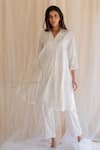 Buy_Nirjara_White Kurta And Pants Cotton Silk V Neck Embroidered & Set _at_Aza_Fashions