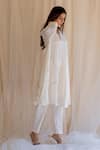 Buy_Nirjara_White Kurta And Pants Cotton Silk V Neck Embroidered & Set _Online_at_Aza_Fashions