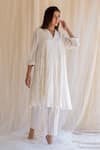 Shop_Nirjara_White Kurta And Pants Cotton Silk V Neck Embroidered & Set _at_Aza_Fashions