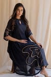 Buy_Nirjara_Black Kurta Silk Slip Mulmul Pant Tissue Embroidered Set _Online_at_Aza_Fashions