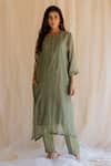 Buy_Nirjara_Green Kurta Chanderi Silk Slip Mulmul Pant Gaji Zardozi Embroidered Set _at_Aza_Fashions