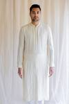 Buy_Nirjara_White Muga Silk Embroidered Kurta  _at_Aza_Fashions