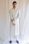 Shop_Nirjara_White Muga Silk Embroidered Kurta  _at_Aza_Fashions