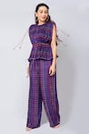 Buy_Saaksha & Kinni_Purple Cotton Silk Round Pleated Top And Pant Set _at_Aza_Fashions