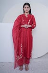 Buy_Sravanti_Red Chanderi Embroidery Round Kurta Set  _at_Aza_Fashions