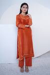 Sravanti_Orange Chanderi Embroidery Round Kurta Set  _Online_at_Aza_Fashions