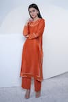 Buy_Sravanti_Orange Chanderi Embroidery Round Kurta Set  _Online_at_Aza_Fashions