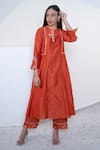 Shop_Sravanti_Orange Chanderi Embroidery Round Kurta Set _at_Aza_Fashions