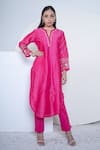 Sravanti_Pink Chanderi Embroidery Round Kurta Set  _Online_at_Aza_Fashions