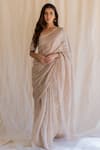 Buy_Nirjara_Silver Saree Tissue Silk Embroidered Organza With Unstitched Blouse Piece _at_Aza_Fashions