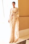 Buy_Seema Gujral_Beige Tulle Embroidered Saree With Blouse_at_Aza_Fashions