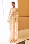 Shop_Seema Gujral_Beige Tulle Embroidered Saree With Blouse_at_Aza_Fashions