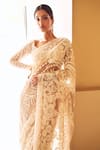 Seema Gujral_Beige Tulle Embroidered Saree With Blouse_Online_at_Aza_Fashions