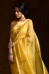 Weaver Story_Yellow Organza Woven Zardozi Work Handloom Saree _Online_at_Aza_Fashions