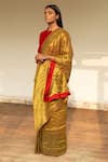 Buy_Shorshe Clothing_Gold Handloom Tissue Round Saree With Blouse _at_Aza_Fashions