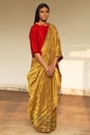 Shop_Shorshe Clothing_Gold Handloom Tissue Round Saree With Blouse _at_Aza_Fashions