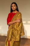 Shorshe Clothing_Gold Handloom Tissue Round Saree With Blouse _Online_at_Aza_Fashions