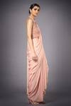 RI.Ritu Kumar_Peach Saree 50% Viscose 50% Lycra Lining Viscose Pre-draped Ruffle With _Online_at_Aza_Fashions