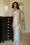 Buy_Shorshe Clothing_Blue Net Gota Embroidered Chanderi Saree _at_Aza_Fashions