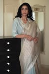Shop_Shorshe Clothing_Blue Net Gota Embroidered Chanderi Saree _at_Aza_Fashions