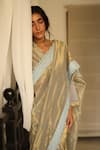 Shop_Shorshe Clothing_Blue Handwoven Tissue Saree _at_Aza_Fashions