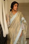 Shorshe Clothing_Blue Handwoven Tissue Saree _Online_at_Aza_Fashions