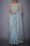 Buy_RI.Ritu Kumar_Blue Mono Net Embroidered Saree With Blouse_at_Aza_Fashions