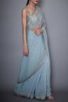 RI.Ritu Kumar_Blue Mono Net Embroidered Saree With Blouse_Online_at_Aza_Fashions