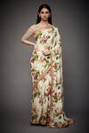 Buy_RI.Ritu Kumar_Pink Rayon Crepe Round Neck Floral Print Saree Set _at_Aza_Fashions