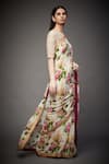 RI.Ritu Kumar_Pink Rayon Crepe Round Neck Floral Print Saree Set _Online_at_Aza_Fashions