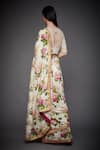 Shop_RI.Ritu Kumar_Pink Rayon Crepe Round Neck Floral Print Saree Set _at_Aza_Fashions