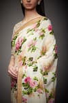 Buy_RI.Ritu Kumar_Pink Rayon Crepe Round Neck Floral Print Saree Set _Online_at_Aza_Fashions