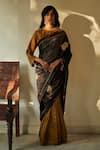 Buy_Shorshe Clothing_Brown Handloom Tissue Velvet Embellished Saree_at_Aza_Fashions