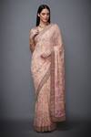 Buy_RI.Ritu Kumar_Pink Silk V Neck Chiffon Floral Print Saree _at_Aza_Fashions